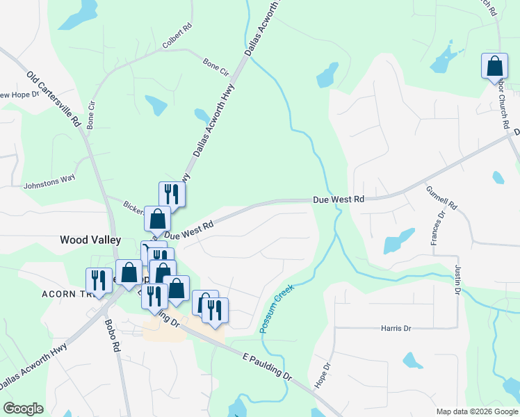 map of restaurants, bars, coffee shops, grocery stores, and more near 397 Due West Road in Dallas