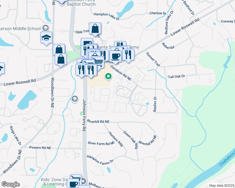 map of restaurants, bars, coffee shops, grocery stores, and more near 663 Serramonte Drive in Marietta