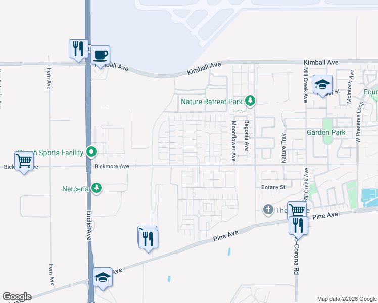 map of restaurants, bars, coffee shops, grocery stores, and more near 7478 Galloway Lane in Chino