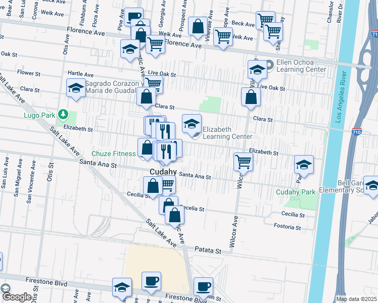 map of restaurants, bars, coffee shops, grocery stores, and more near 4734 Elizabeth Street in Cudahy