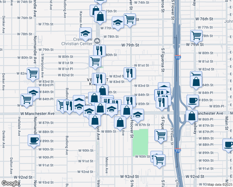 map of restaurants, bars, coffee shops, grocery stores, and more near 836 West 83rd Street in Los Angeles