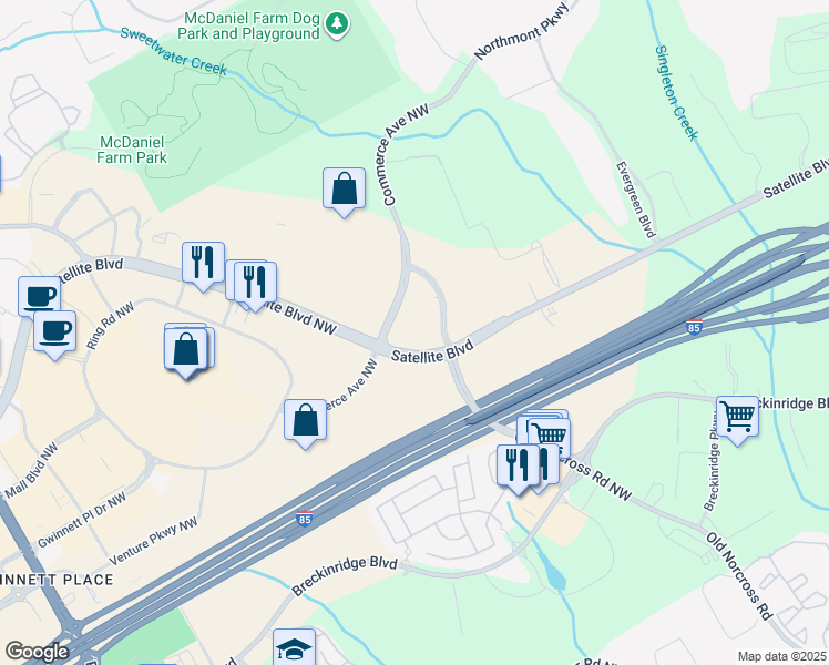 map of restaurants, bars, coffee shops, grocery stores, and more near 3150-3178 Commerce Ave NW in Duluth
