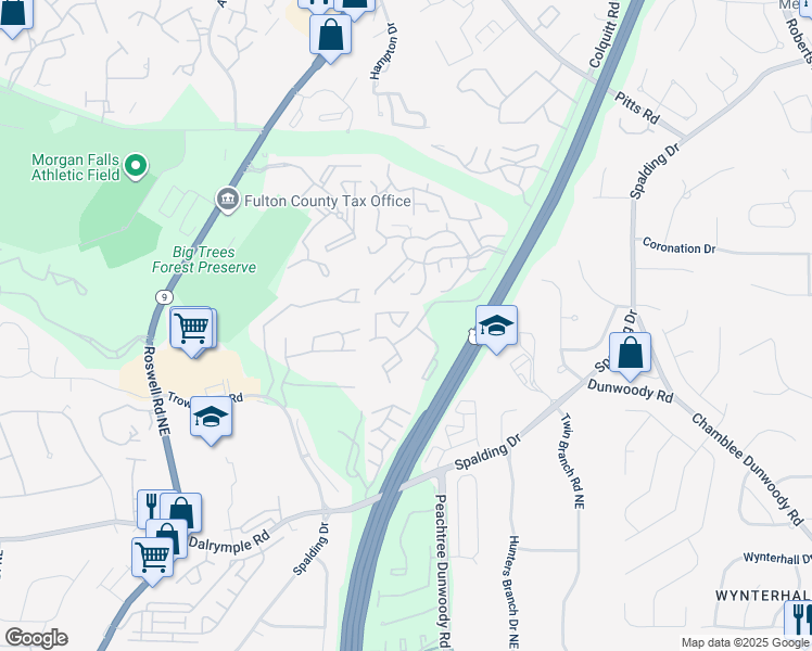 map of restaurants, bars, coffee shops, grocery stores, and more near 2314 Huntingdon Chase in Atlanta