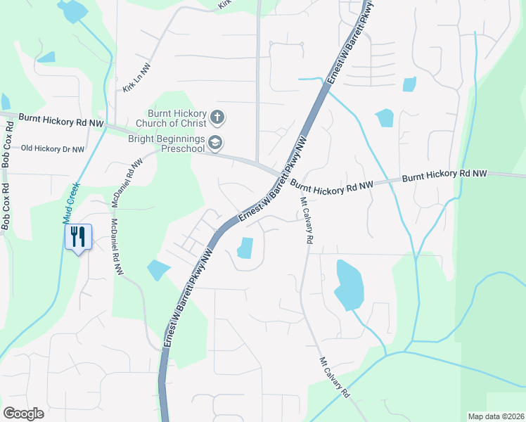 map of restaurants, bars, coffee shops, grocery stores, and more near 2186 Everleigh Drive Northwest in Marietta