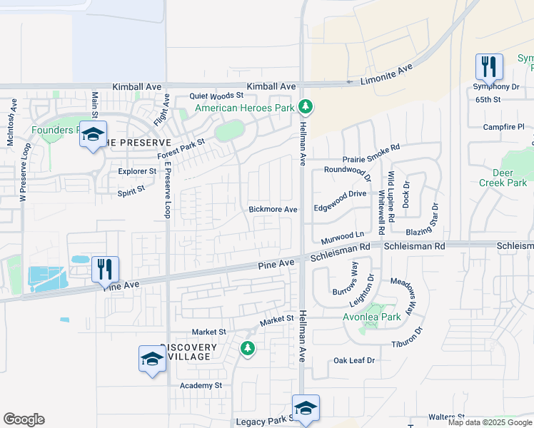 map of restaurants, bars, coffee shops, grocery stores, and more near 8760 Festival Street in Chino