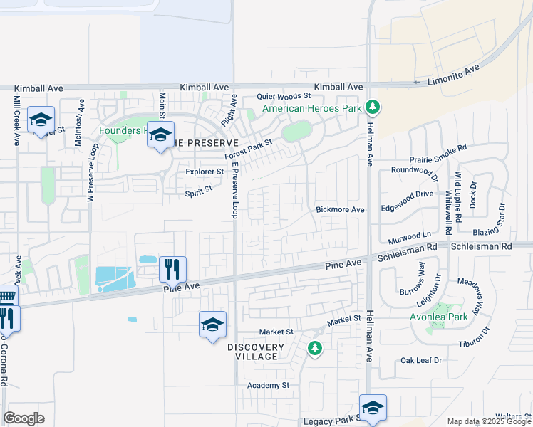 map of restaurants, bars, coffee shops, grocery stores, and more near 16023 Cochise Court in Chino
