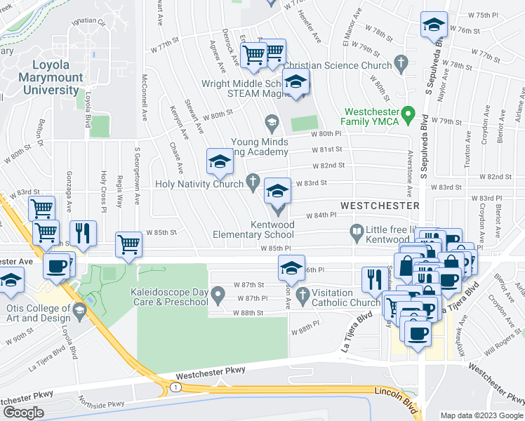 map of restaurants, bars, coffee shops, grocery stores, and more near 8343 Dunbarton Avenue in Los Angeles