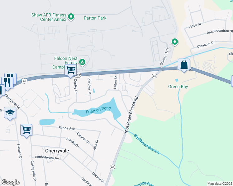 map of restaurants, bars, coffee shops, grocery stores, and more near 4164 North Lake Cherryvale Drive in Sumter