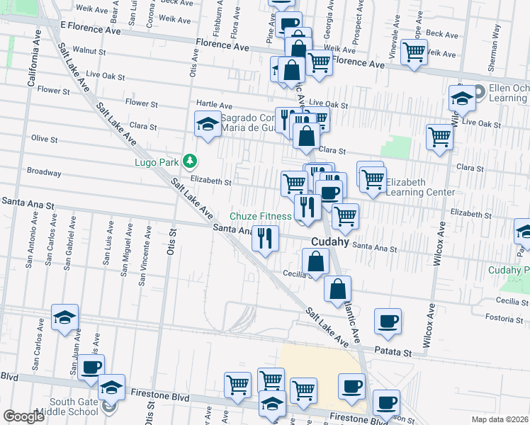 map of restaurants, bars, coffee shops, grocery stores, and more near 7920 Clarkson Avenue in Cudahy