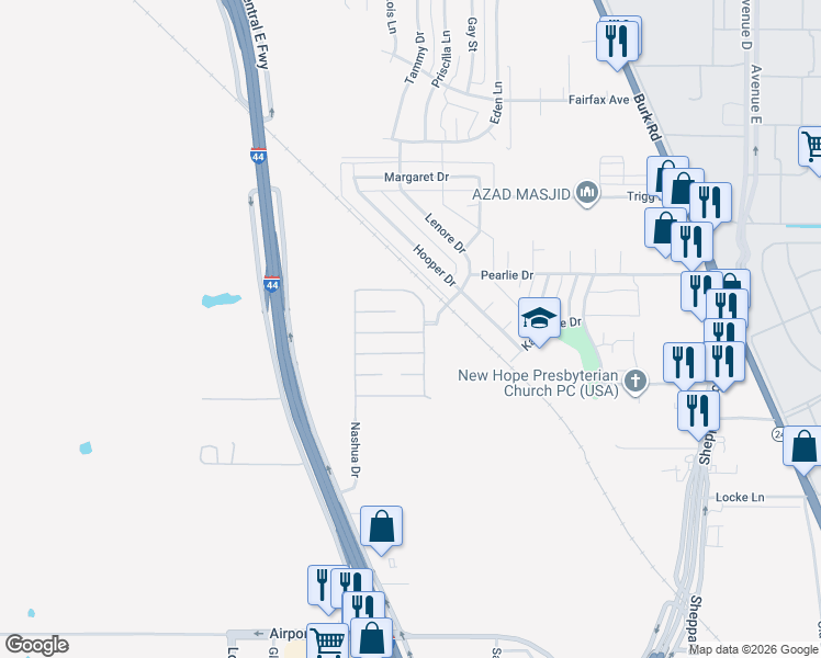 map of restaurants, bars, coffee shops, grocery stores, and more near 121 Rembrandt Circle in Wichita Falls