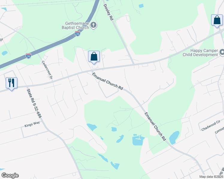 map of restaurants, bars, coffee shops, grocery stores, and more near 3405 Emanuel Church Road in Lexington