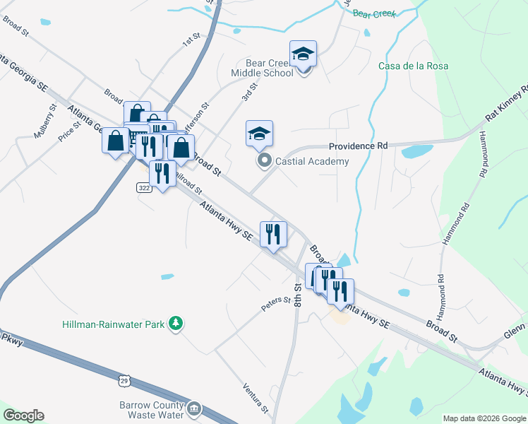 map of restaurants, bars, coffee shops, grocery stores, and more near 1998 Broad Street in Statham