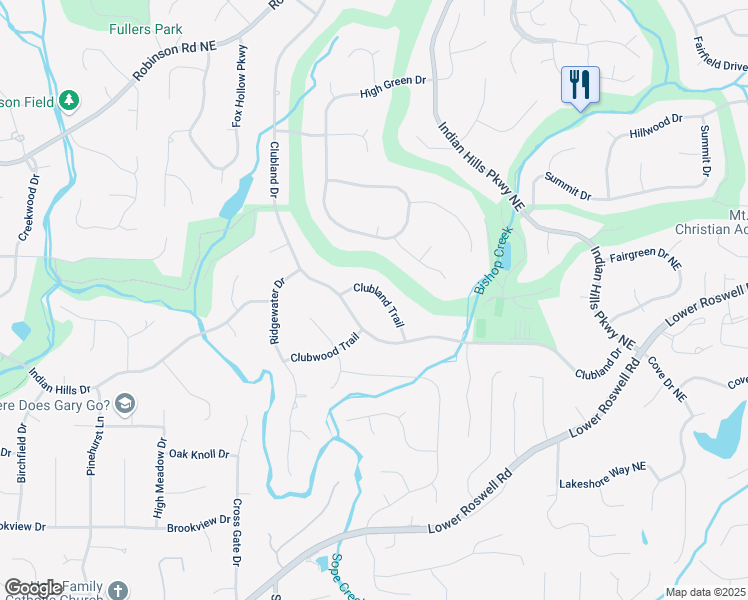 map of restaurants, bars, coffee shops, grocery stores, and more near 3770 Clubland Trail in Marietta