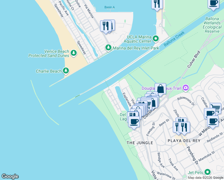 map of restaurants, bars, coffee shops, grocery stores, and more near 23 62nd Avenue in Los Angeles