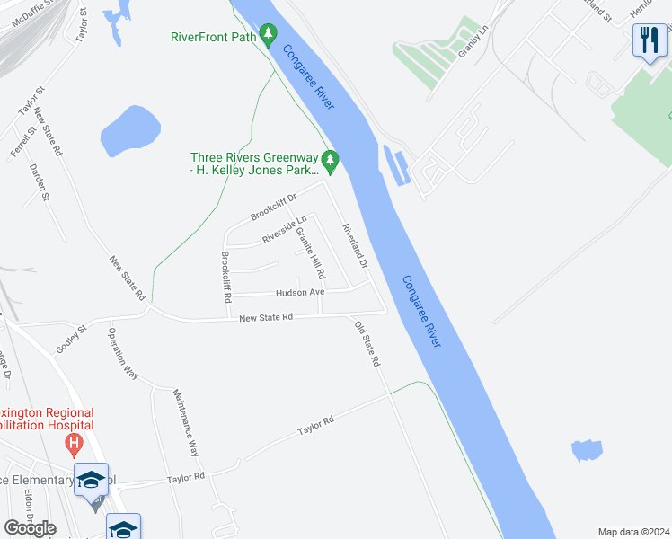 map of restaurants, bars, coffee shops, grocery stores, and more near 2716 Riverside Lane in Cayce