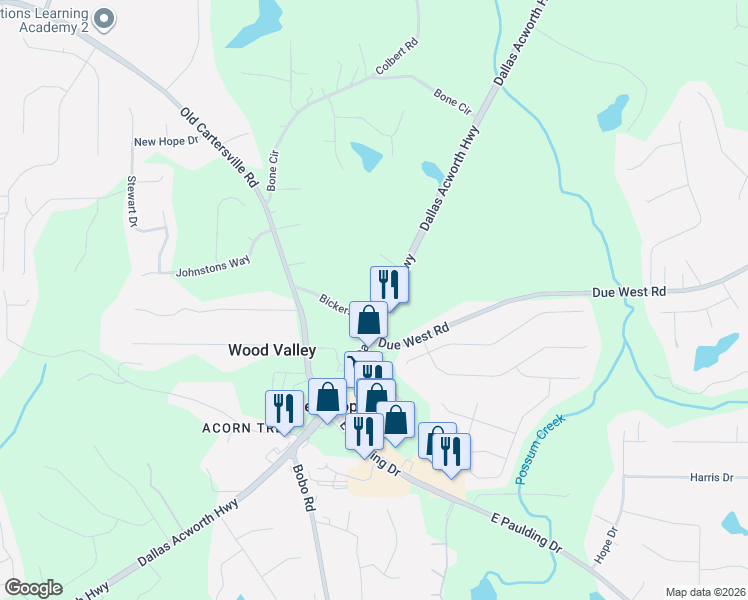 map of restaurants, bars, coffee shops, grocery stores, and more near 4845 Dallas Acworth Highway in Dallas