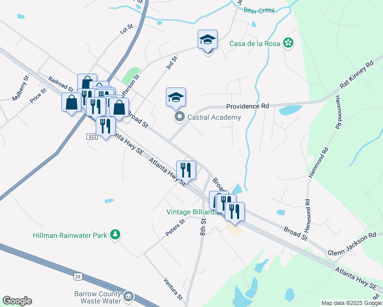 map of restaurants, bars, coffee shops, grocery stores, and more near 2012 Broad Street in Statham