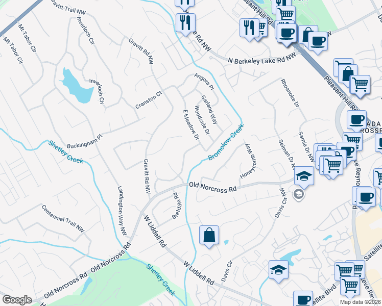 map of restaurants, bars, coffee shops, grocery stores, and more near 4022 Creek Hollow Way in Duluth