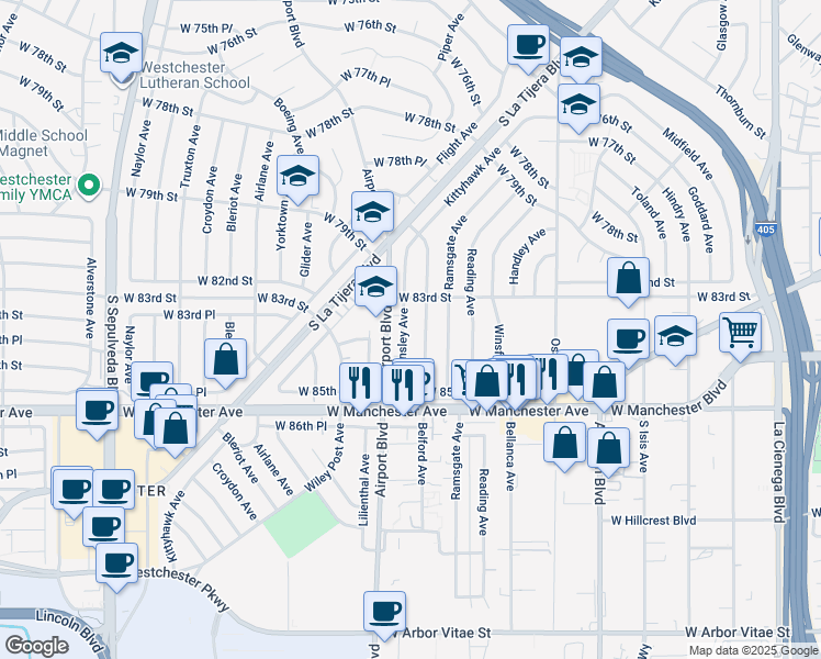 map of restaurants, bars, coffee shops, grocery stores, and more near 8332 Barnsley Avenue in Los Angeles