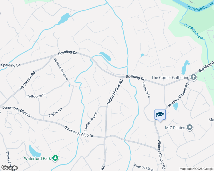 map of restaurants, bars, coffee shops, grocery stores, and more near 7530 South Spalding Lake Drive in Atlanta