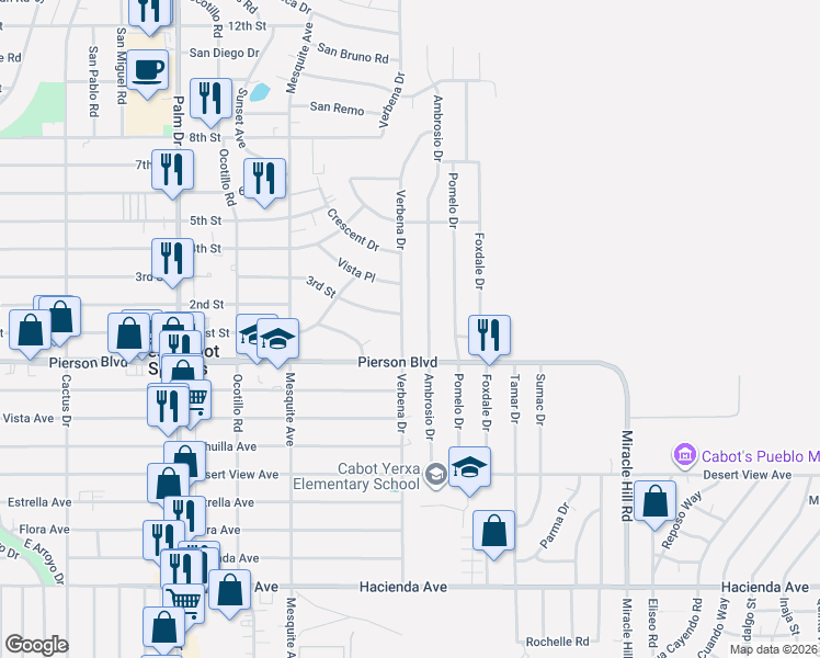 map of restaurants, bars, coffee shops, grocery stores, and more near in Desert Hot Springs
