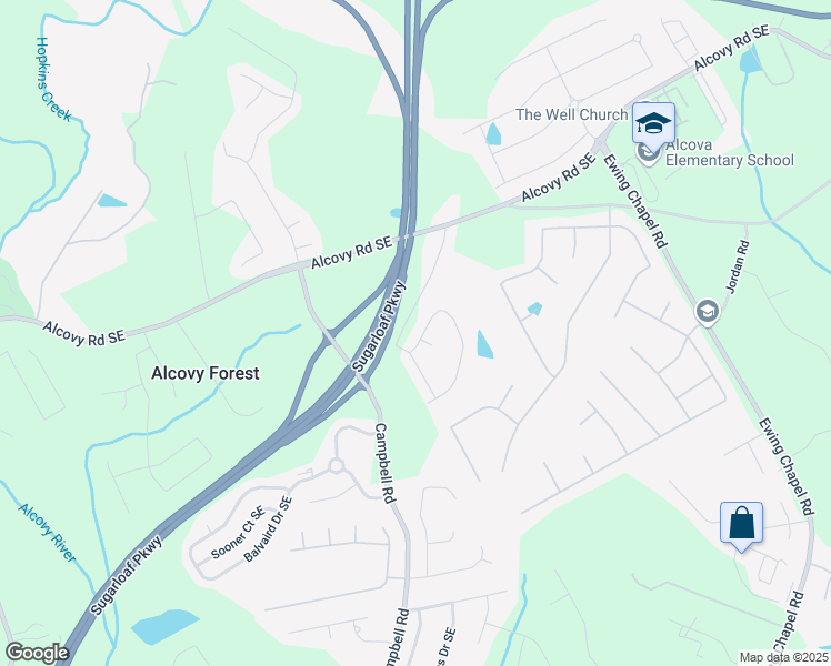 map of restaurants, bars, coffee shops, grocery stores, and more near 785 Campbell Road in Lawrenceville