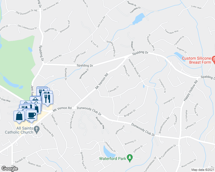 map of restaurants, bars, coffee shops, grocery stores, and more near 155 Treadwick Drive in Atlanta