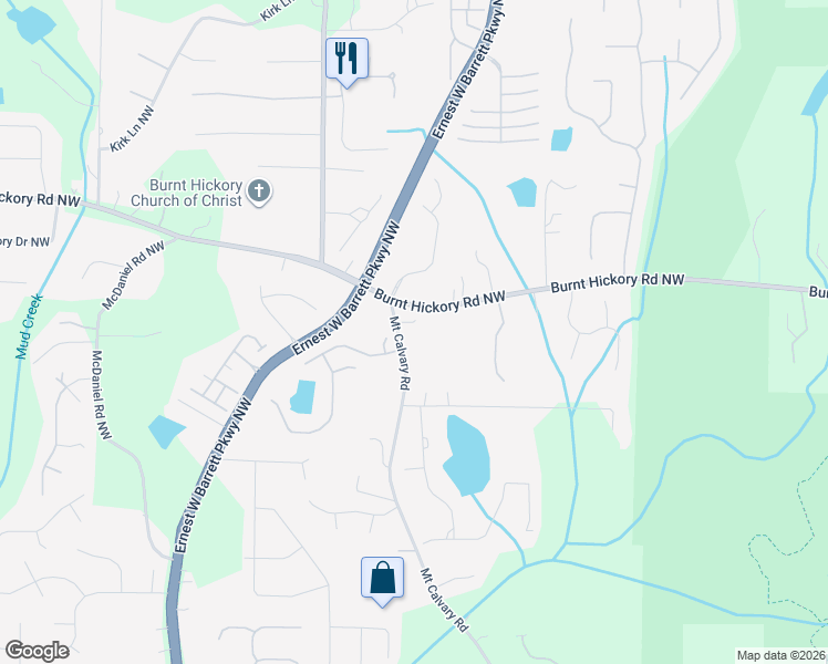 map of restaurants, bars, coffee shops, grocery stores, and more near 23 Mount Calvary Road in Marietta