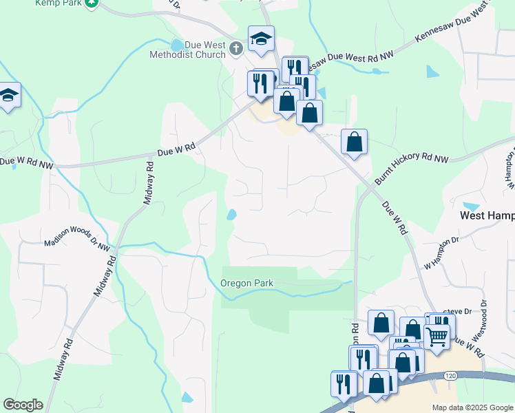 map of restaurants, bars, coffee shops, grocery stores, and more near 325 Silverthorn Drive in Marietta