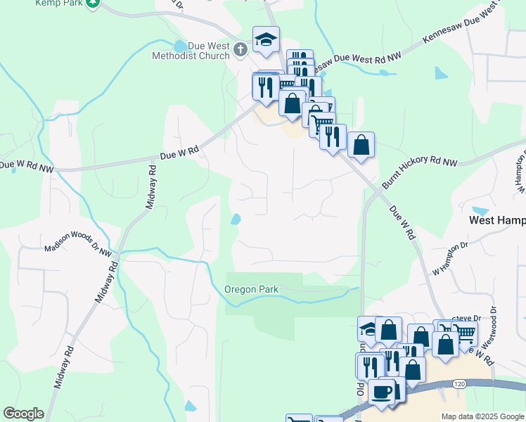 map of restaurants, bars, coffee shops, grocery stores, and more near 325 Silverthorn Drive in Marietta