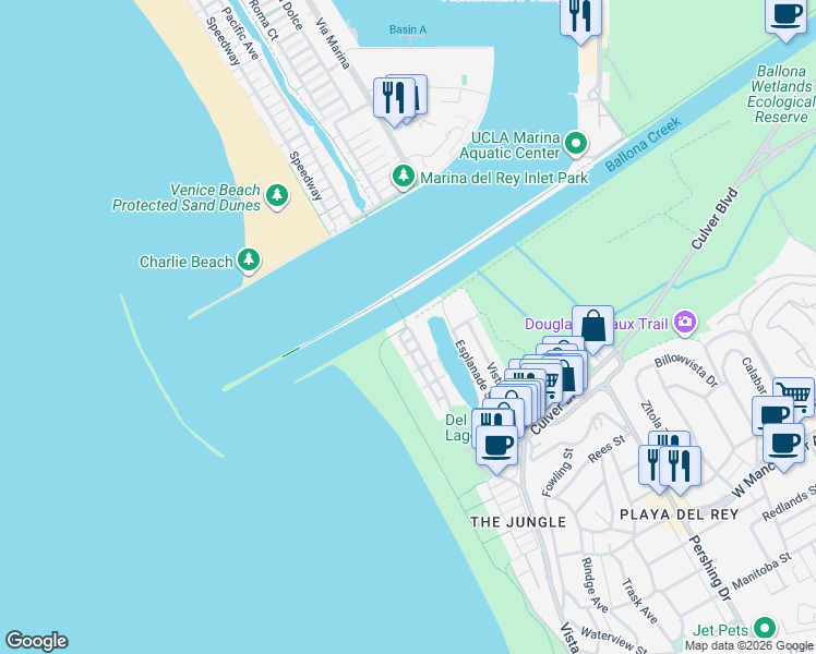 map of restaurants, bars, coffee shops, grocery stores, and more near 23 62nd Ave in Los Angeles