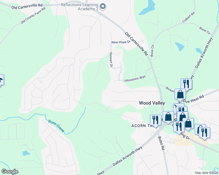 map of restaurants, bars, coffee shops, grocery stores, and more near 422 Marty Lane in Dallas