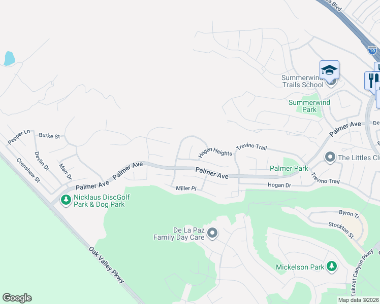 map of restaurants, bars, coffee shops, grocery stores, and more near 11343 Geiberger Court in Beaumont