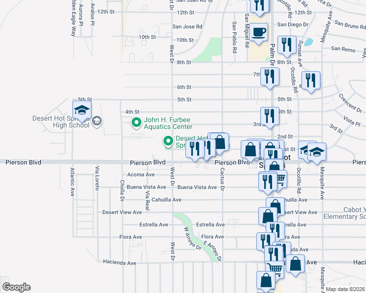 map of restaurants, bars, coffee shops, grocery stores, and more near in Desert Hot Springs