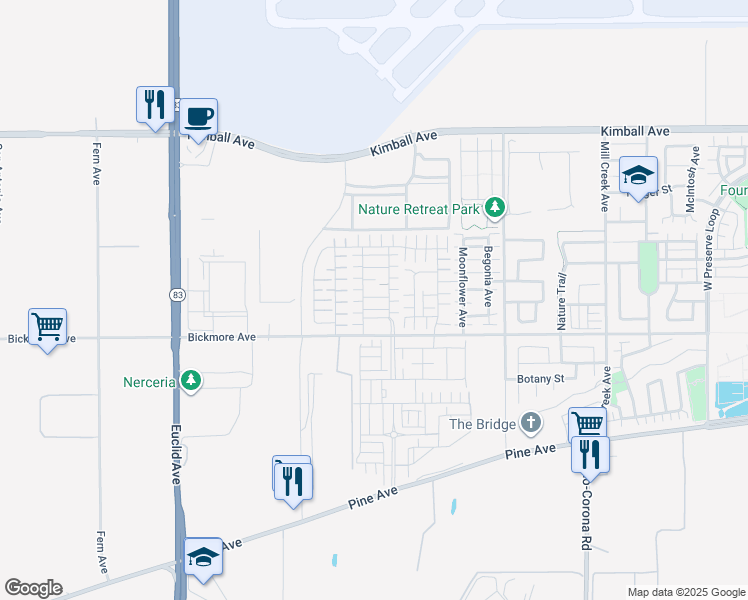 map of restaurants, bars, coffee shops, grocery stores, and more near 7478 Galloway Lane in Chino