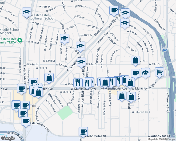 map of restaurants, bars, coffee shops, grocery stores, and more near 8314 Barnsley Avenue in Los Angeles