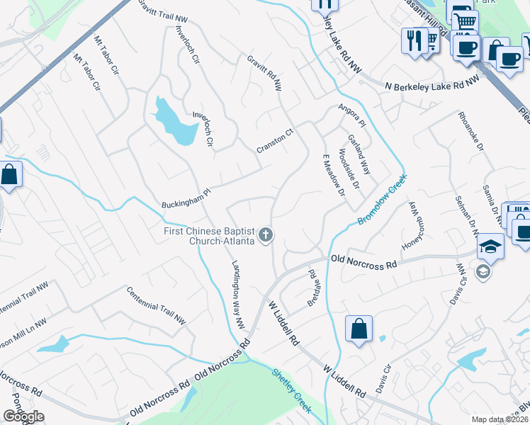 map of restaurants, bars, coffee shops, grocery stores, and more near 2589 Gravitt Road Northwest in Duluth