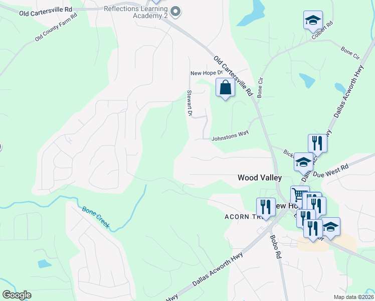 map of restaurants, bars, coffee shops, grocery stores, and more near 422 Marty Lane in Dallas