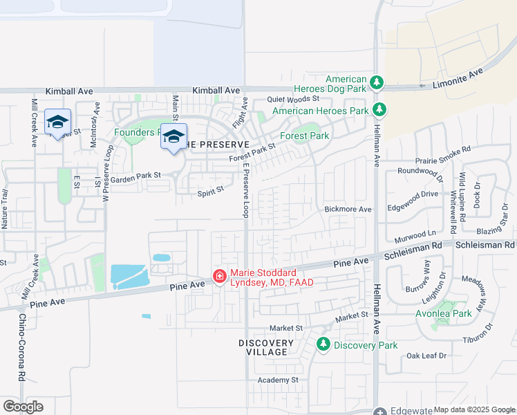 map of restaurants, bars, coffee shops, grocery stores, and more near 16041 Cochise Court in Chino