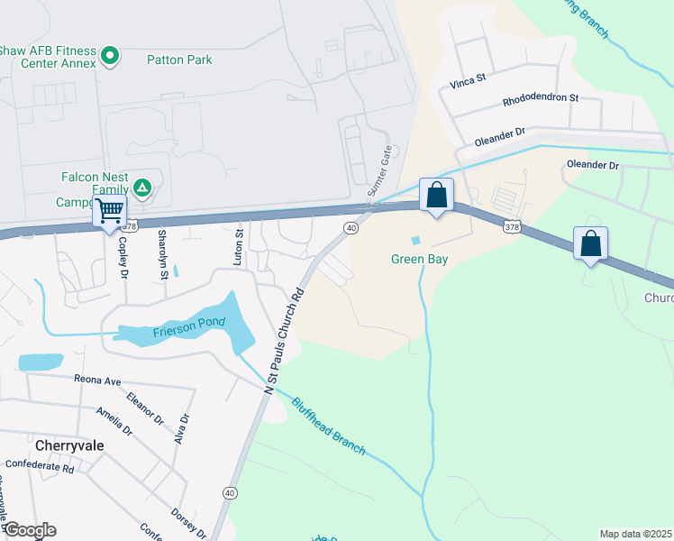 map of restaurants, bars, coffee shops, grocery stores, and more near 2335 North Street Pauls Church Road in Sumter