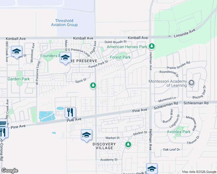 map of restaurants, bars, coffee shops, grocery stores, and more near 16037 Alamo Court in Chino