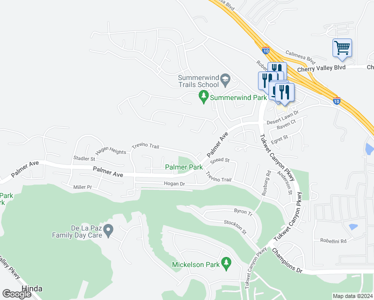 map of restaurants, bars, coffee shops, grocery stores, and more near 35242 Trevino Trail in Beaumont