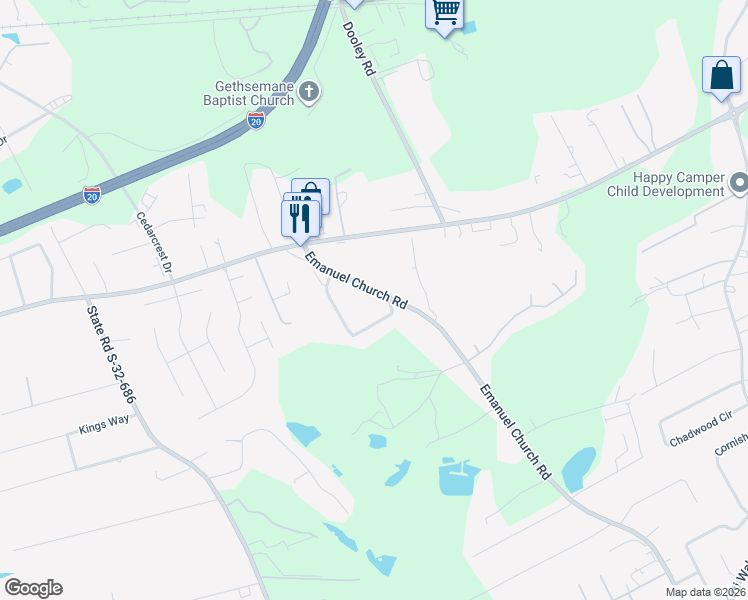 map of restaurants, bars, coffee shops, grocery stores, and more near 3405 Emanuel Church Road in Lexington