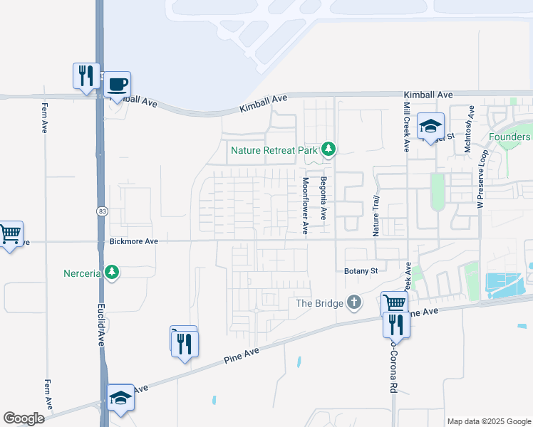 map of restaurants, bars, coffee shops, grocery stores, and more near 16028 Voyager Avenue in Chino