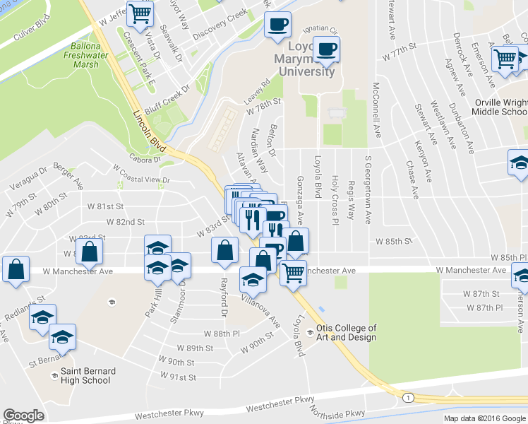 map of restaurants, bars, coffee shops, grocery stores, and more near 8315 Altavan Avenue in Los Angeles