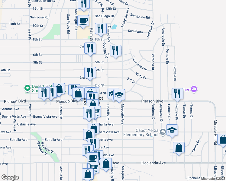 map of restaurants, bars, coffee shops, grocery stores, and more near in Desert Hot Springs