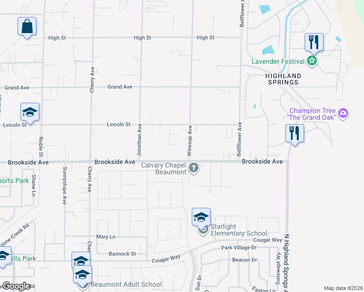 map of restaurants, bars, coffee shops, grocery stores, and more near 40471 Rome Beauty Way in Cherry Valley