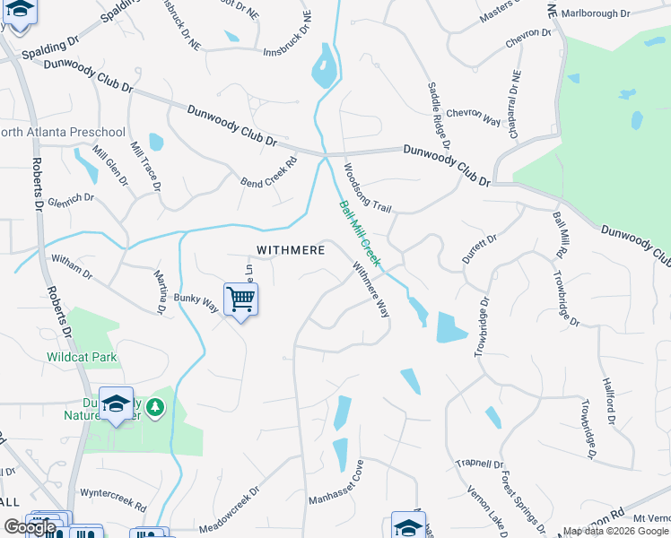 map of restaurants, bars, coffee shops, grocery stores, and more near 1564 Biddle Court in Atlanta