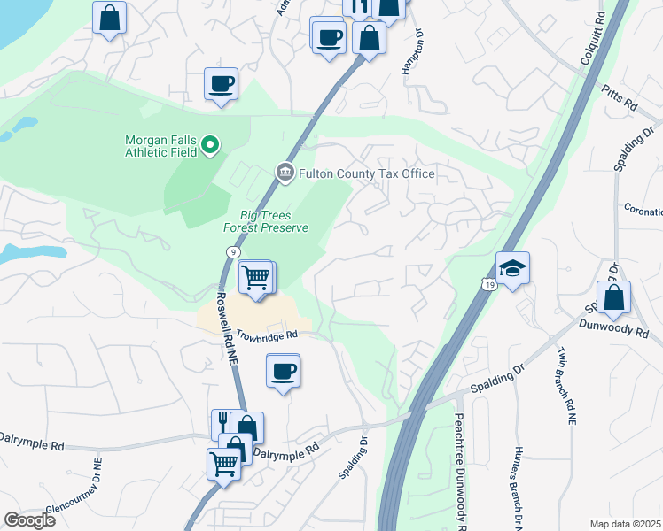 map of restaurants, bars, coffee shops, grocery stores, and more near 750 Trowbridge Road in Atlanta