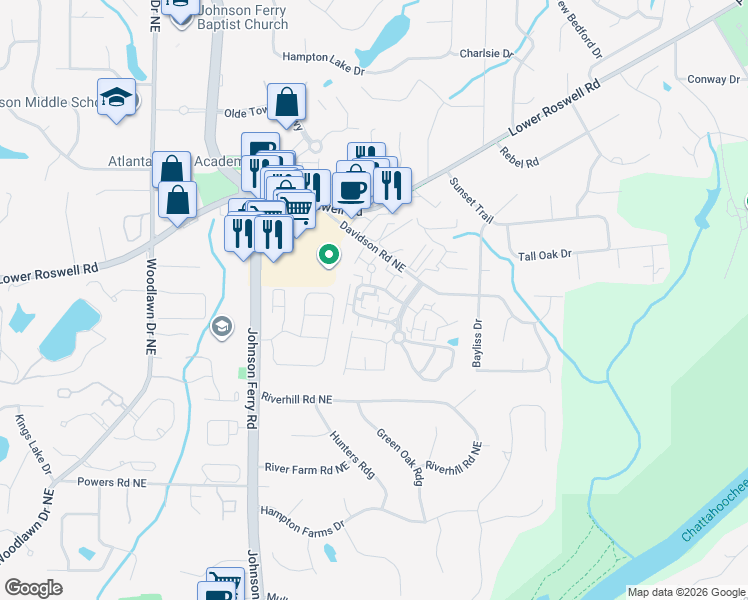 map of restaurants, bars, coffee shops, grocery stores, and more near 659 Serramonte Drive in Marietta